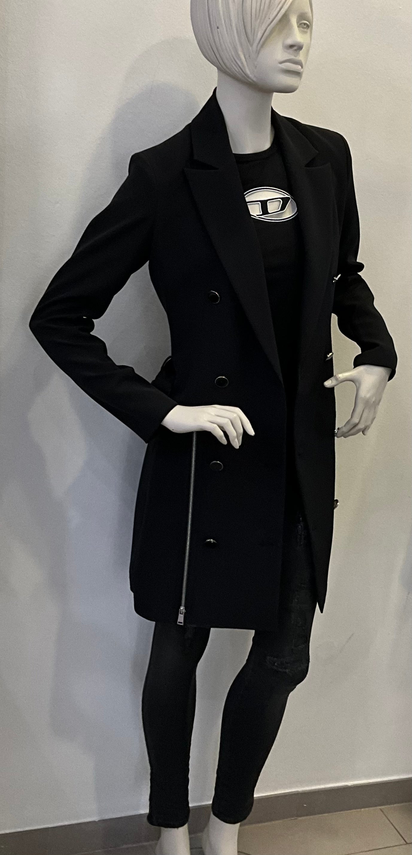 Guess Mantel - Kleid schwarz silberne Reißverschlüsse