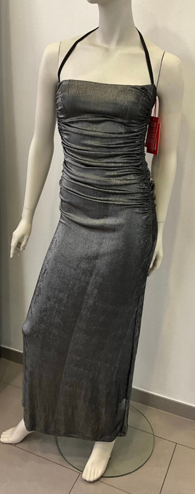 Abendkleid Diesel metallic, Kleid lang, gerafftes Metallic - Neckholder Kleid