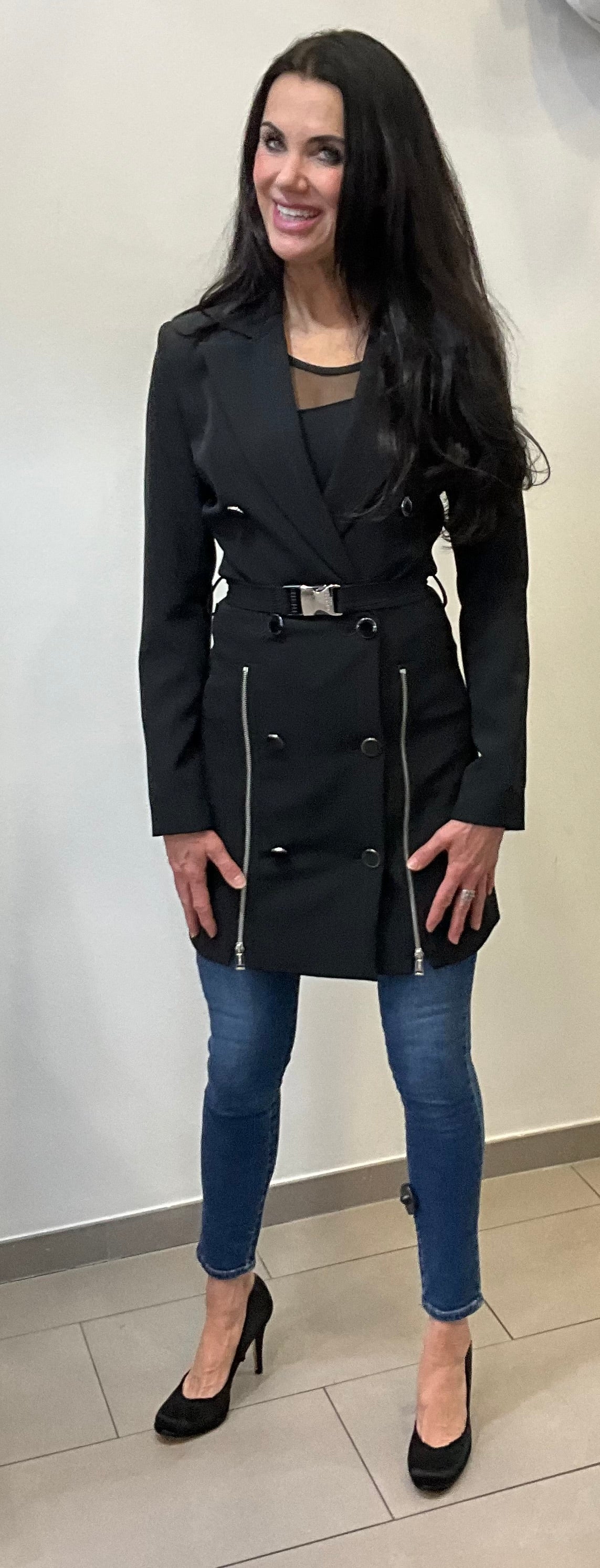 Guess Mantel - Kleid schwarz silberne Reißverschlüsse