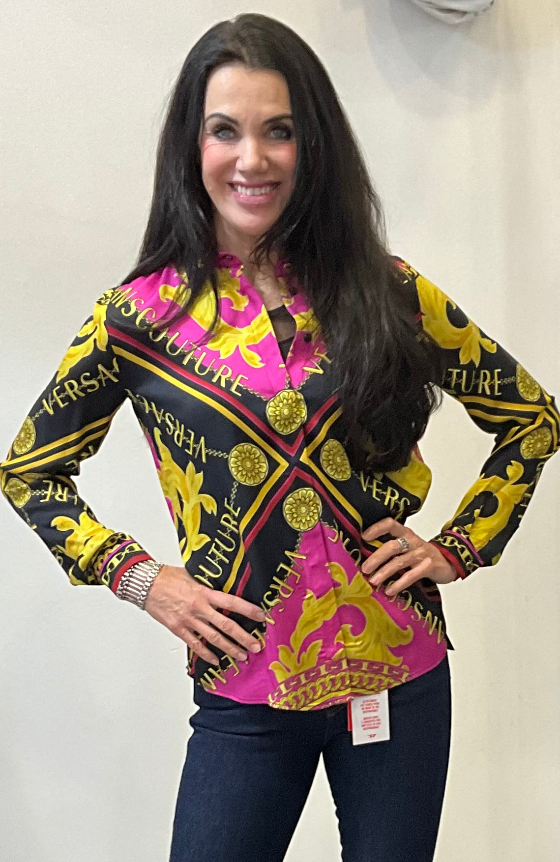 Versace Jeans Couture Viskose Bluse pink schwarz gelb