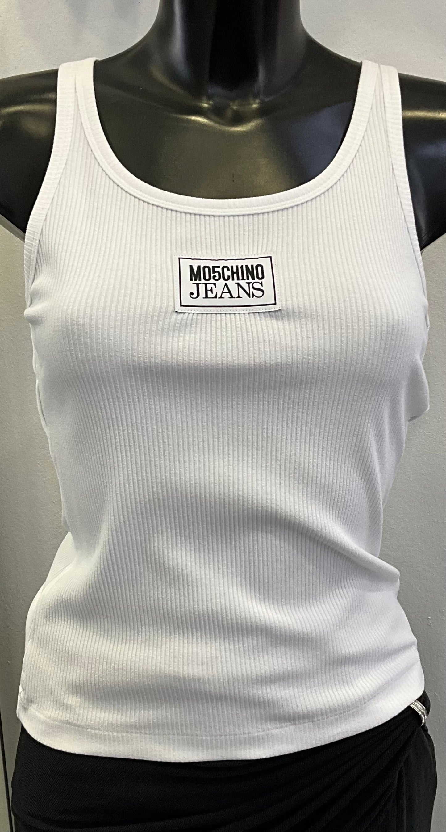 MOSCHINO Jeans Top Ripp weiß mit Logo vorne