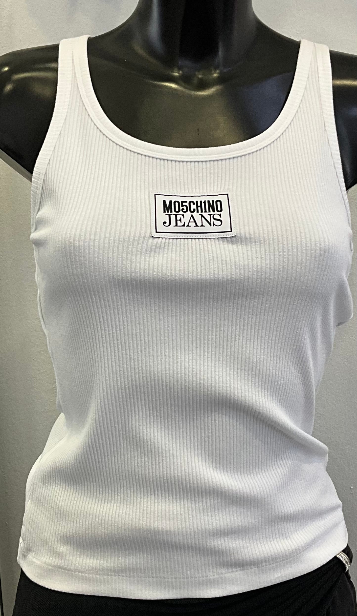 MOSCHINO Jeans Top Ripp weiß mit Logo vorne