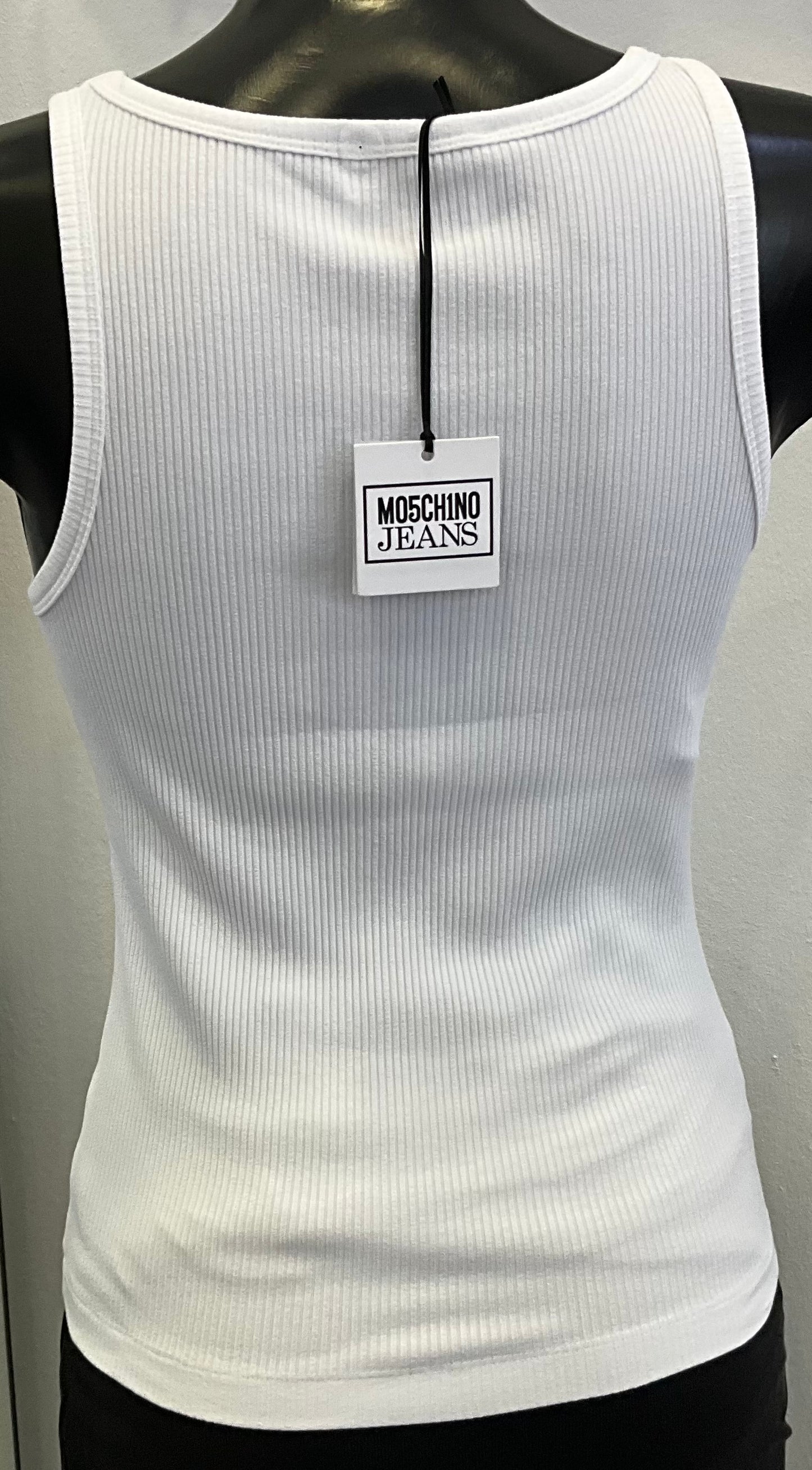 MOSCHINO Jeans Top Ripp weiß mit Logo vorne