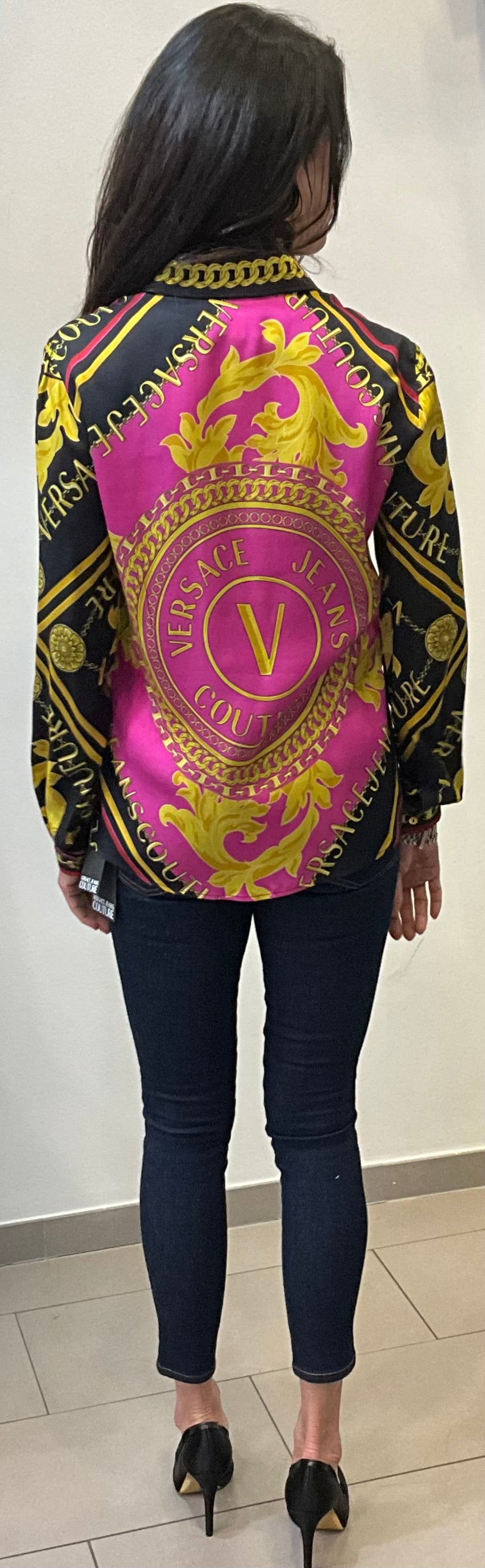 Versace Jeans Couture Viskose Bluse pink schwarz gelb