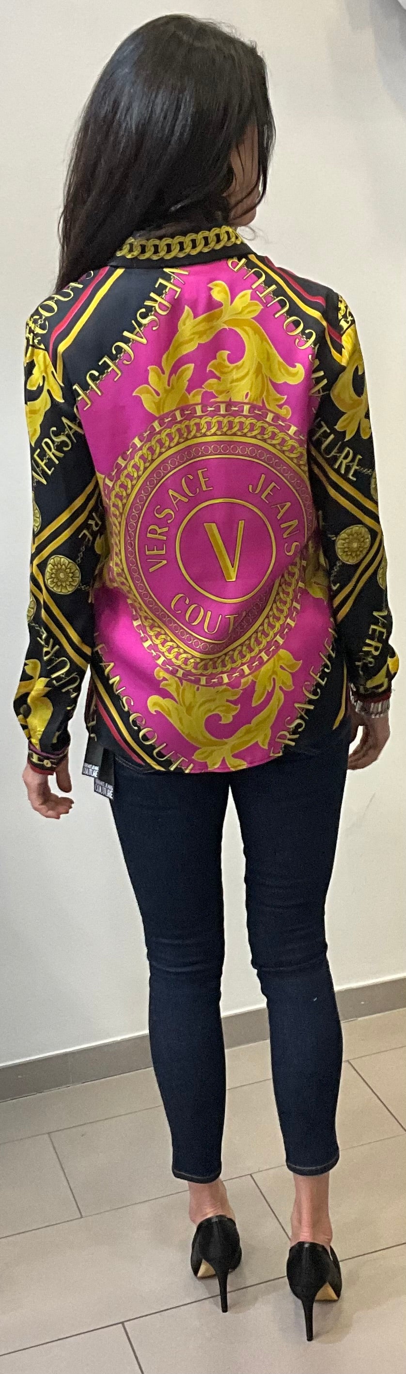 Versace Jeans Couture Viskose Bluse pink schwarz gelb