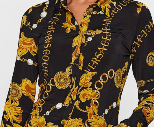 Versace Bluse schwarz mit goldenem Print