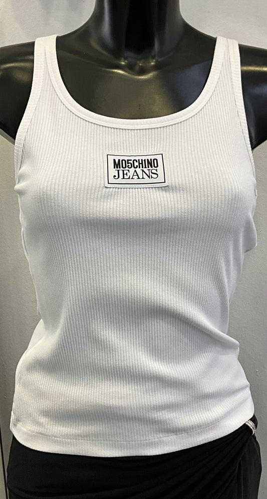 MOSCHINO Jeans Top Ripp weiß mit Logo vorne
