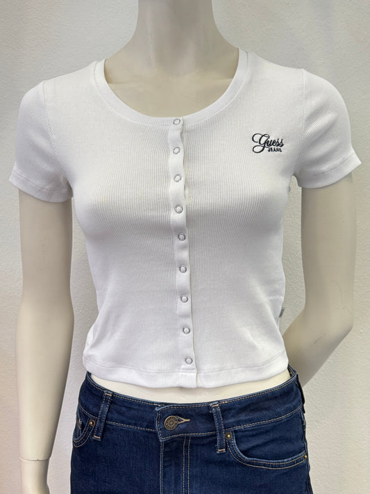 Guess Cropped T-shirt weiß Knöpfchen