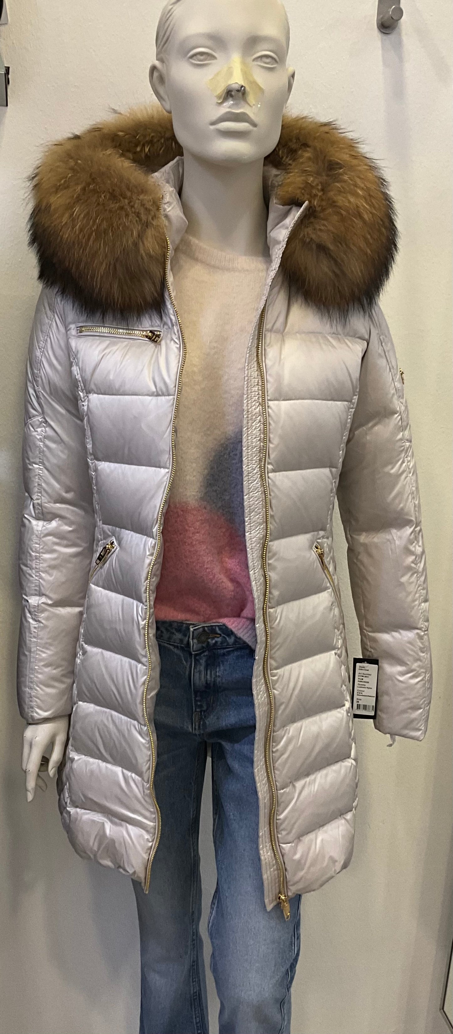 RockandBlue Ciara sand / Moonbean Daunenmantel mit großem Echtpelz Kragen