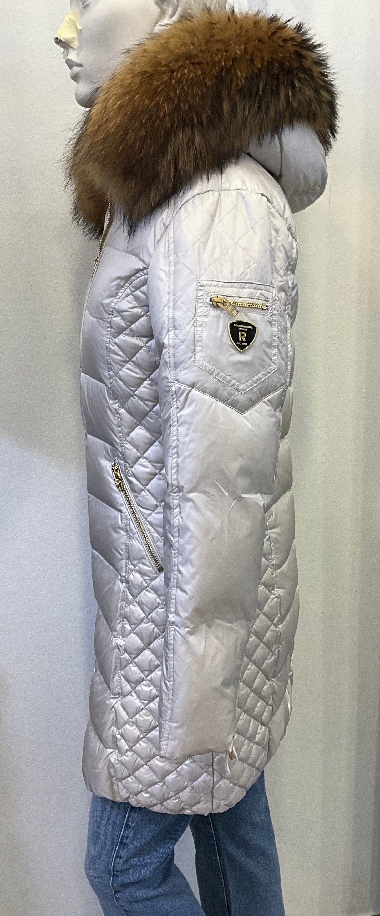 RockandBlue Ciara sand / Moonbean Daunenmantel mit großem Echtpelz Kragen