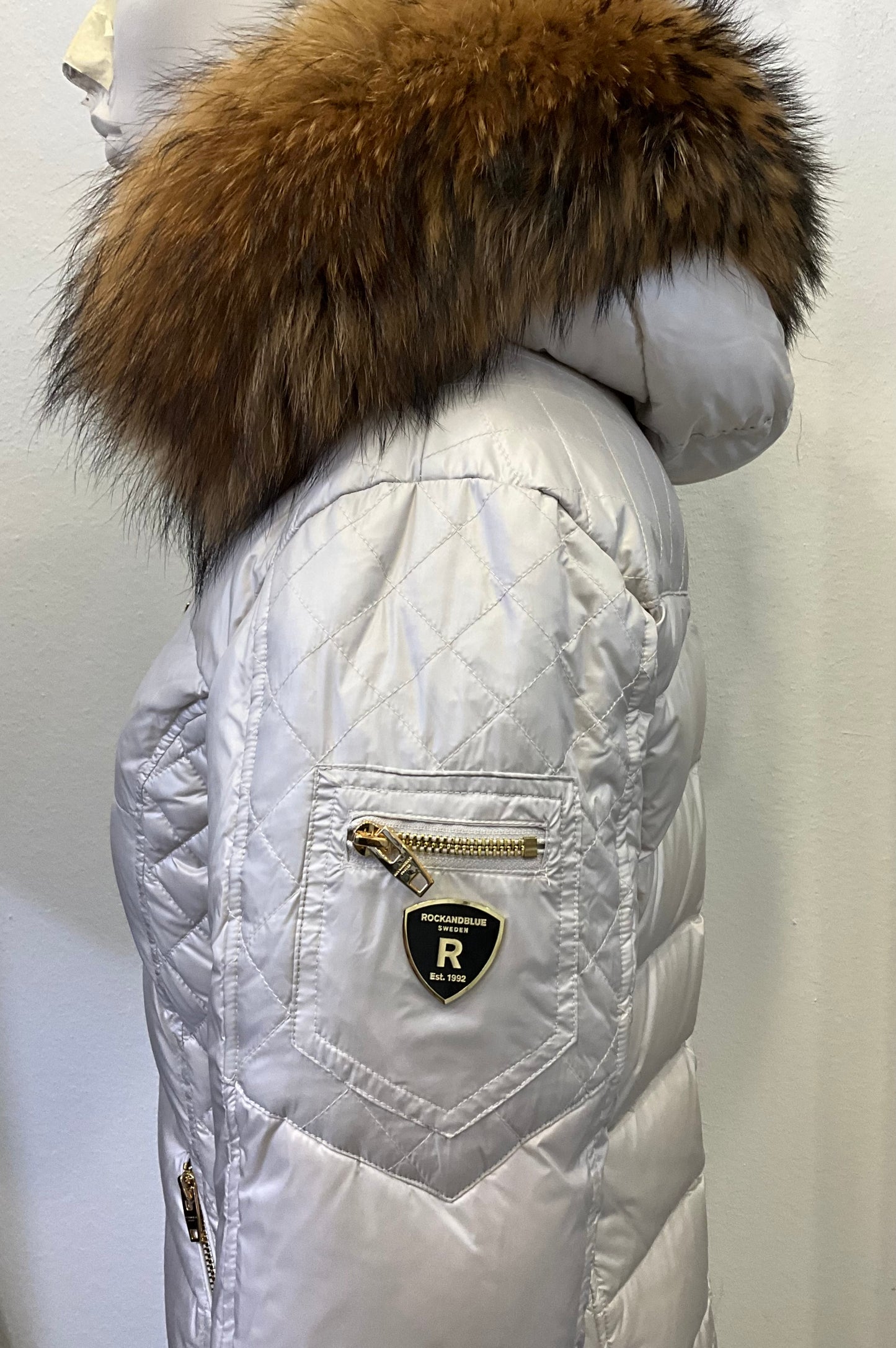 RockandBlue Ciara sand / Moonbean Daunenmantel mit großem Echtpelz Kragen