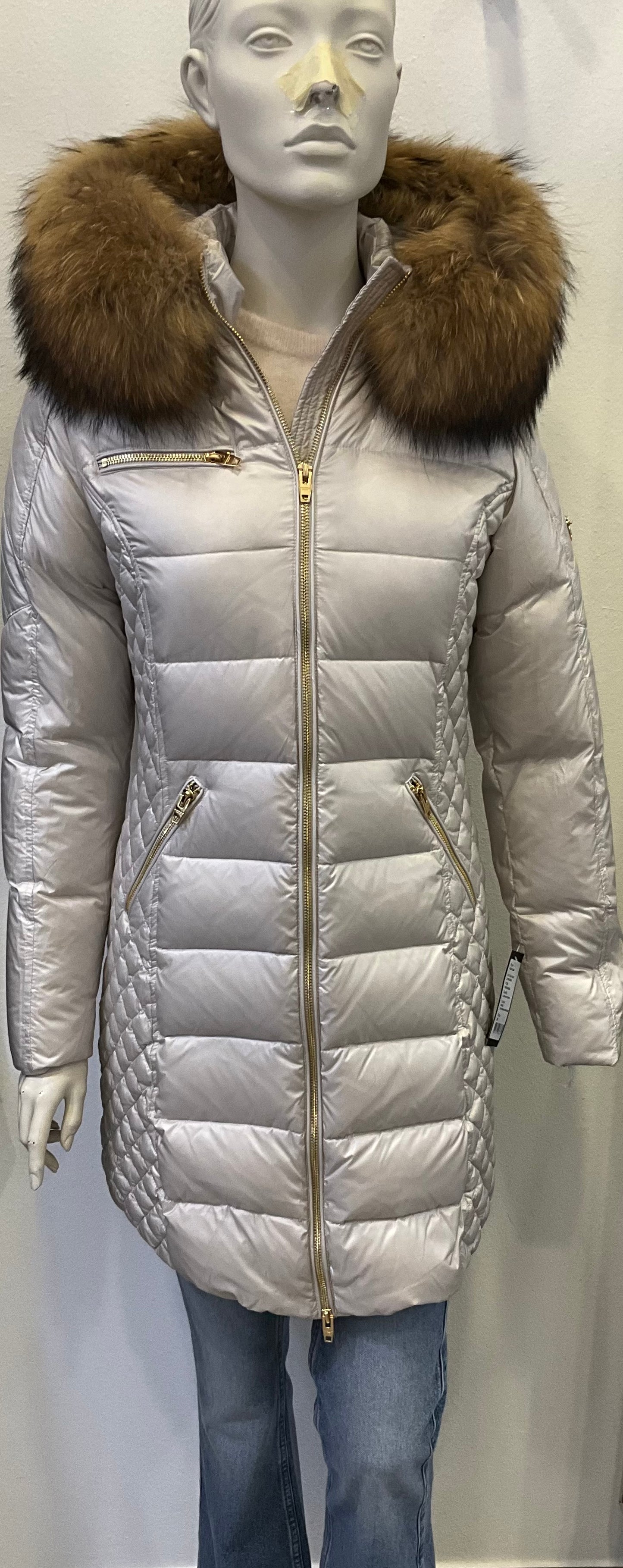 RockandBlue Ciara sand / Moonbean Daunenmantel mit großem Echtpelz Kragen