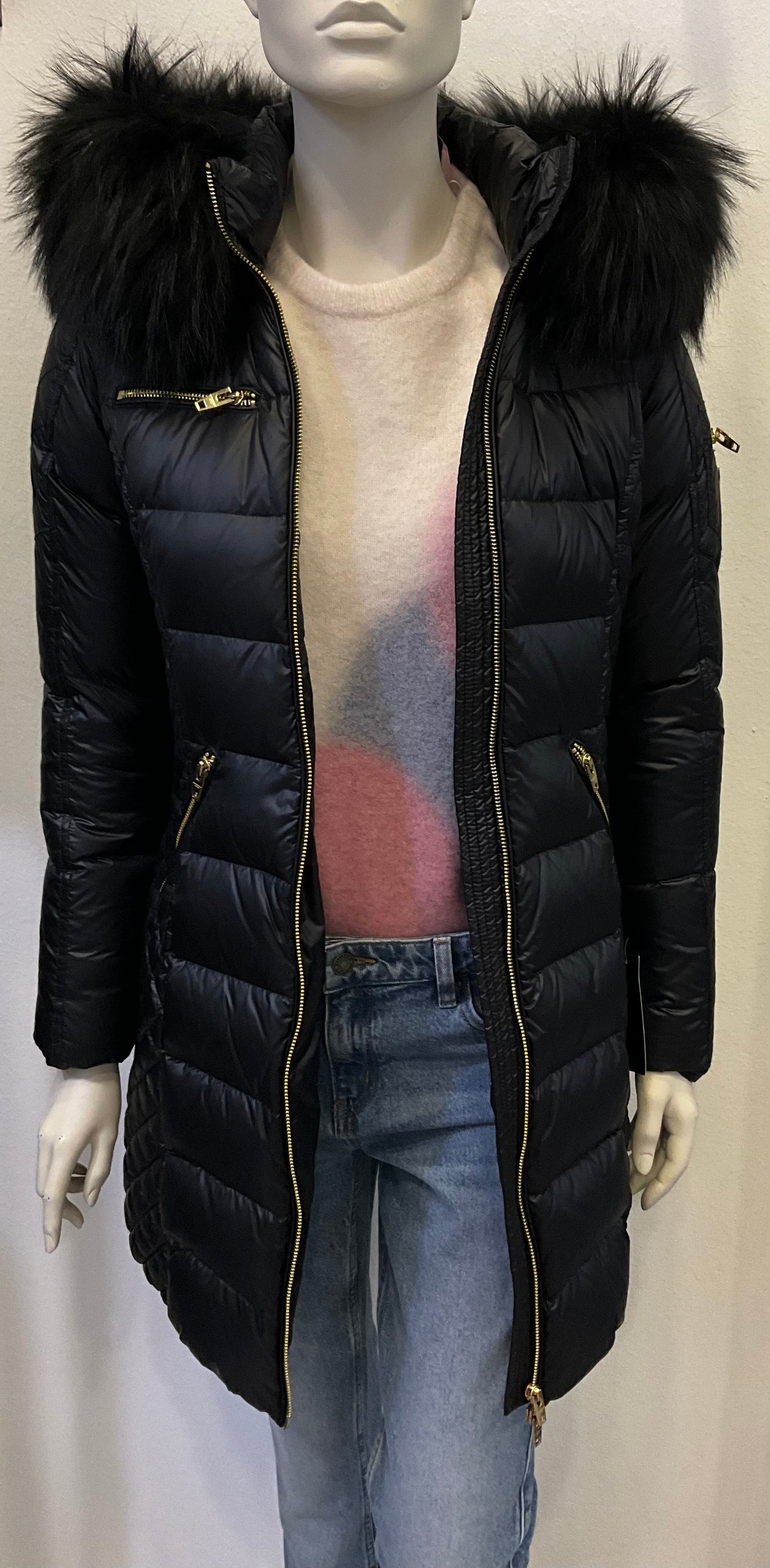 RockandBlue Ciara sand / Moonbean Daunenmantel mit großem Echtpelz Kragen