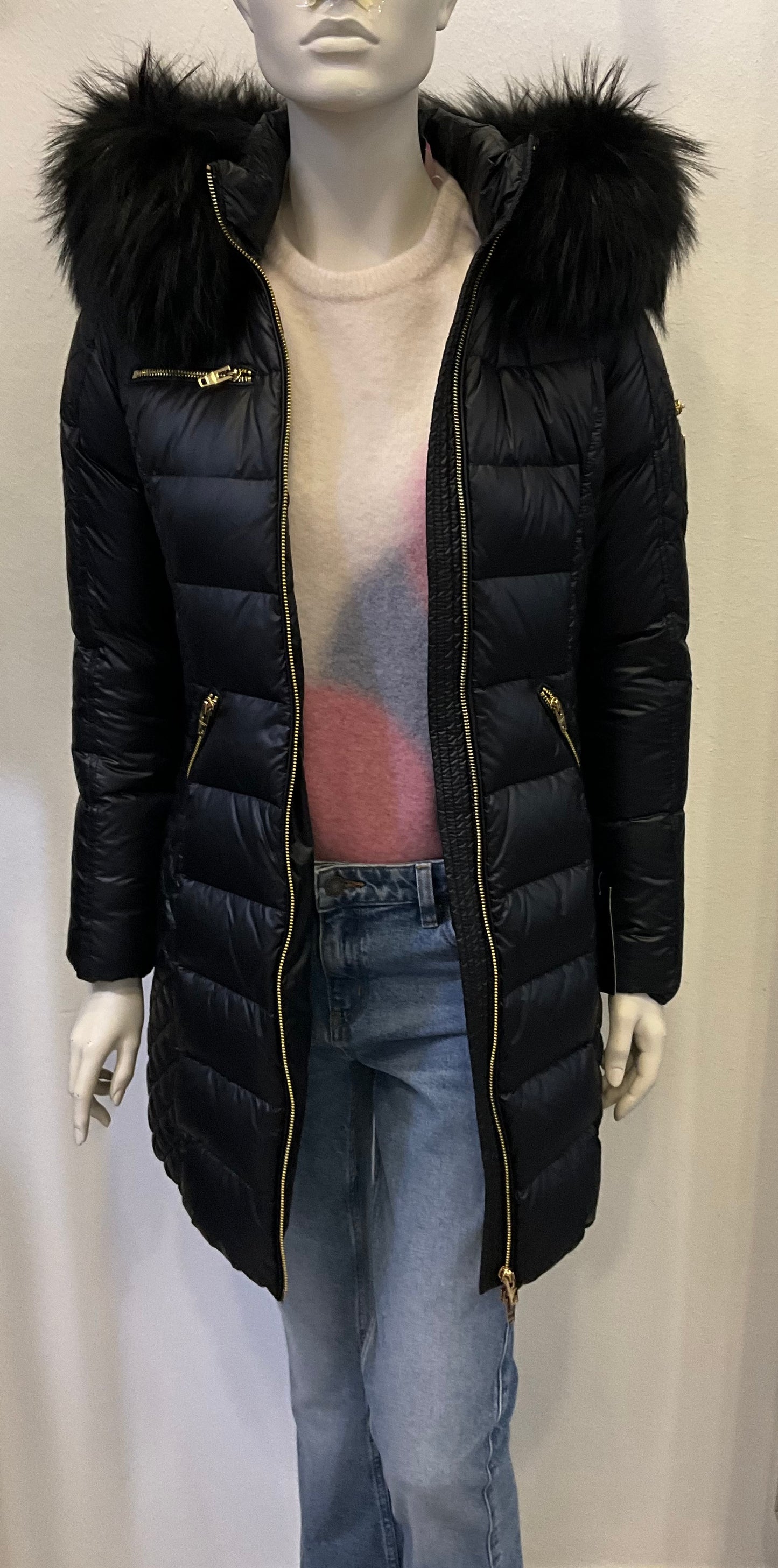 RockandBlue Ciara sand / Moonbean Daunenmantel mit großem Echtpelz Kragen