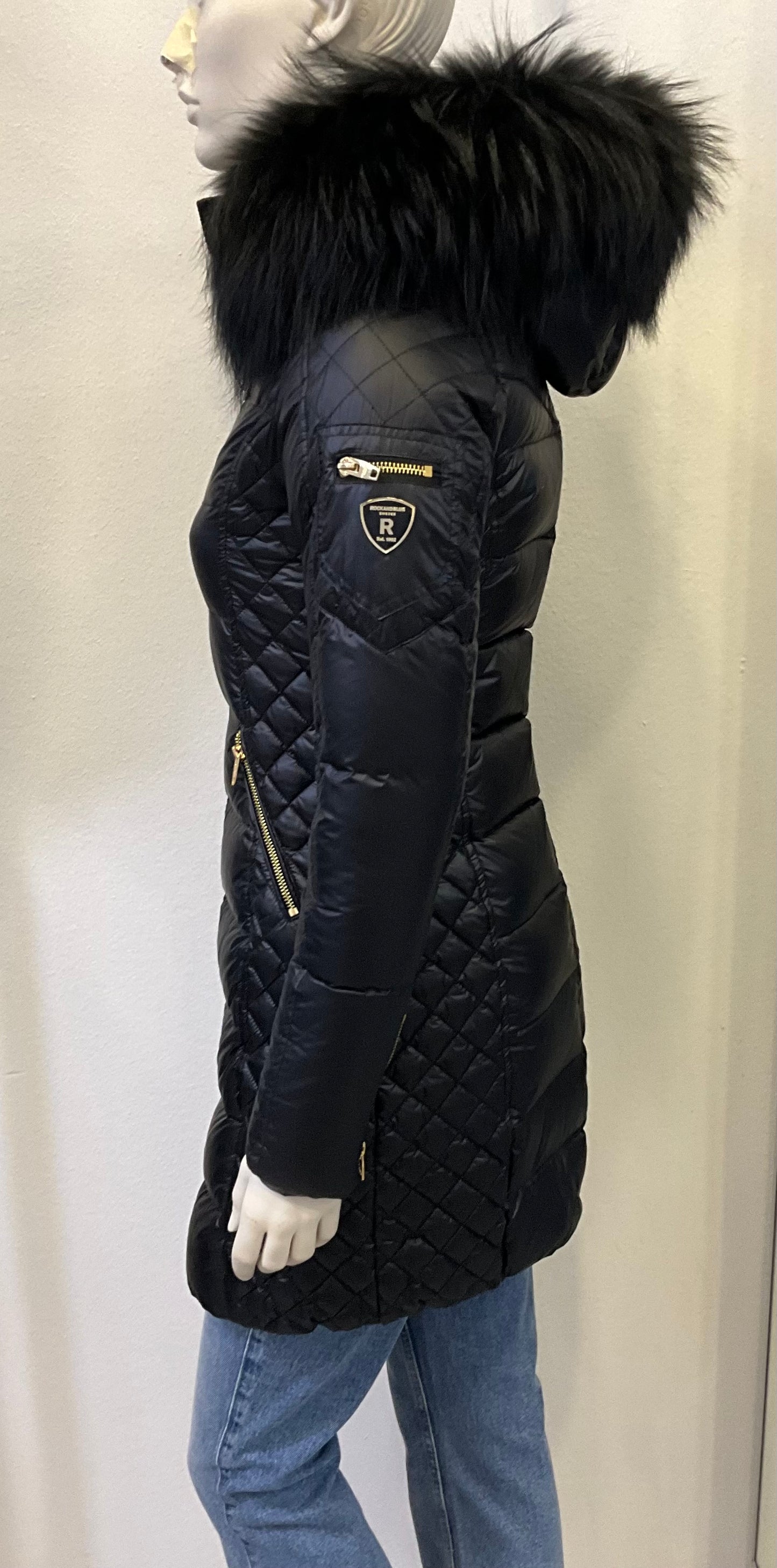 RockandBlue Ciara sand / Moonbean Daunenmantel mit großem Echtpelz Kragen