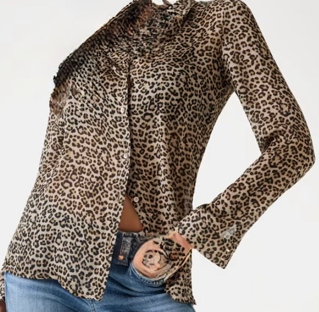 Guess Bluse Chiffonhemd Leoprint